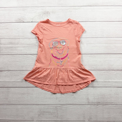 Lands End Girls Short Sleeve Dog Graphic Peplum Hem Tunic Top M 5-6