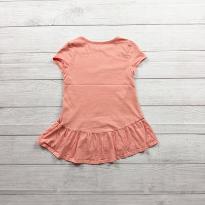 Lands End Girls Short Sleeve Dog Graphic Peplum Hem Tunic Top M 5-6