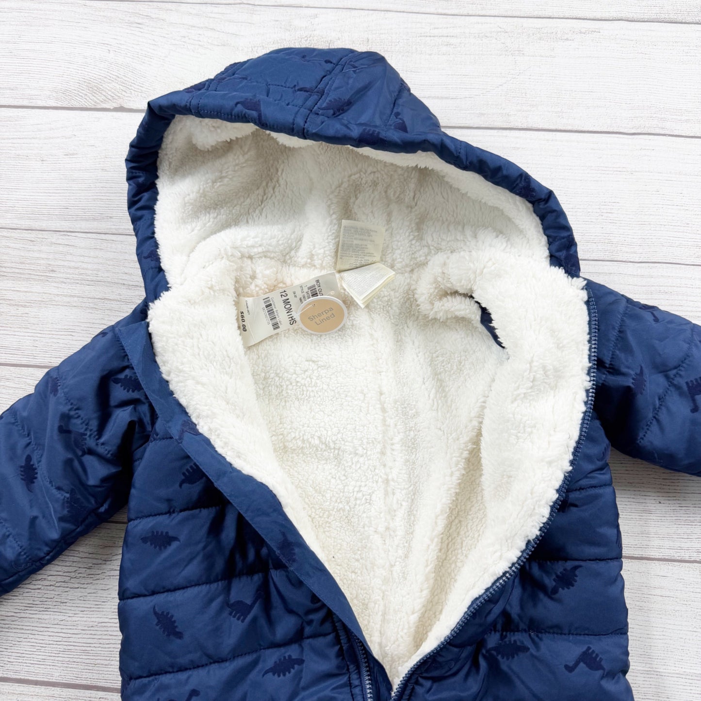 First Impressions Sherpa Bunting Snowsuit Dinosaur One Piece NWT 9-12 Months