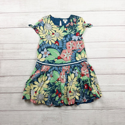 Gymboree Girls Floral Blue Short Sleeve Keyhole Back Dress S 5-6