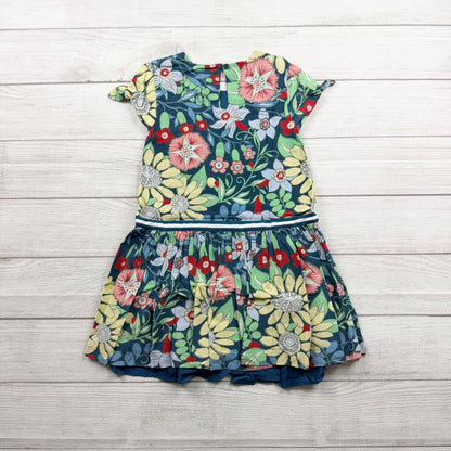 Gymboree Girls Floral Blue Short Sleeve Keyhole Back Dress S 5-6