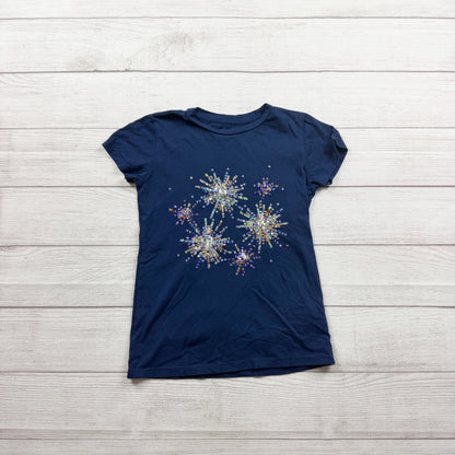Crewcuts Girls Navy Blue Firework Sequin Graphic Tee Cotton Short Sleeve M 8-9