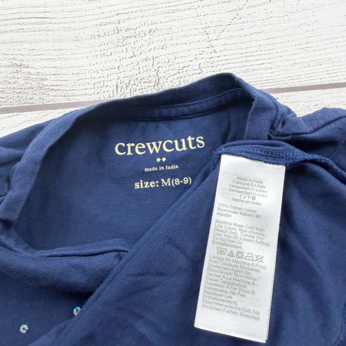 Crewcuts Girls Navy Blue Firework Sequin Graphic Tee Cotton Short Sleeve M 8-9