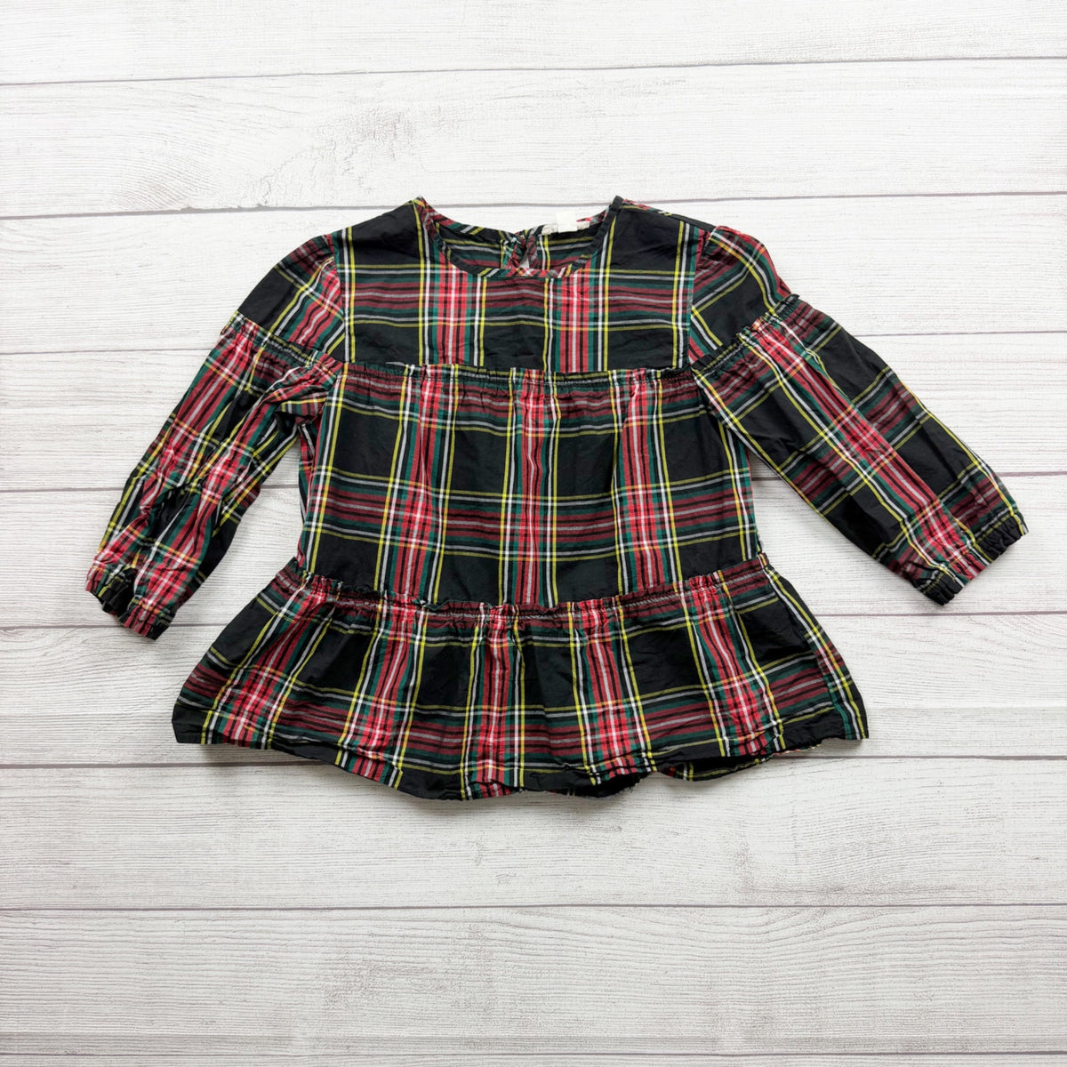 Crewcuts Girls Plaid Cotton Peplum Long Sleeve Blouse Multicolor 10