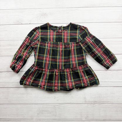 Crewcuts Girls Plaid Cotton Peplum Long Sleeve Blouse Multicolor 10