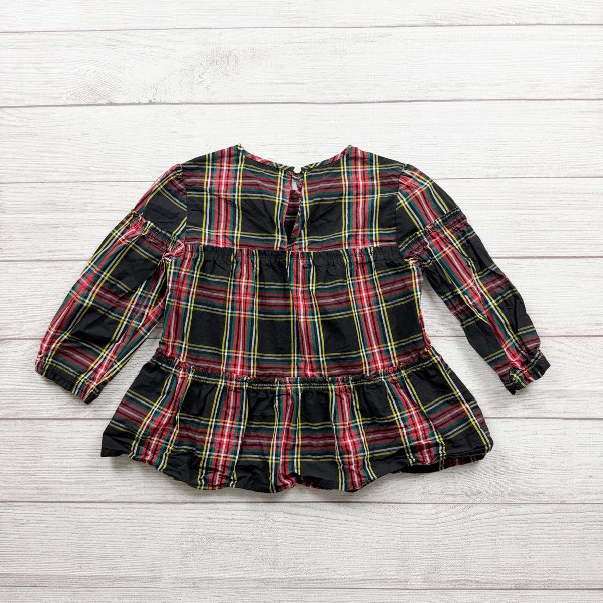 Crewcuts Girls Plaid Cotton Peplum Long Sleeve Blouse Multicolor 10