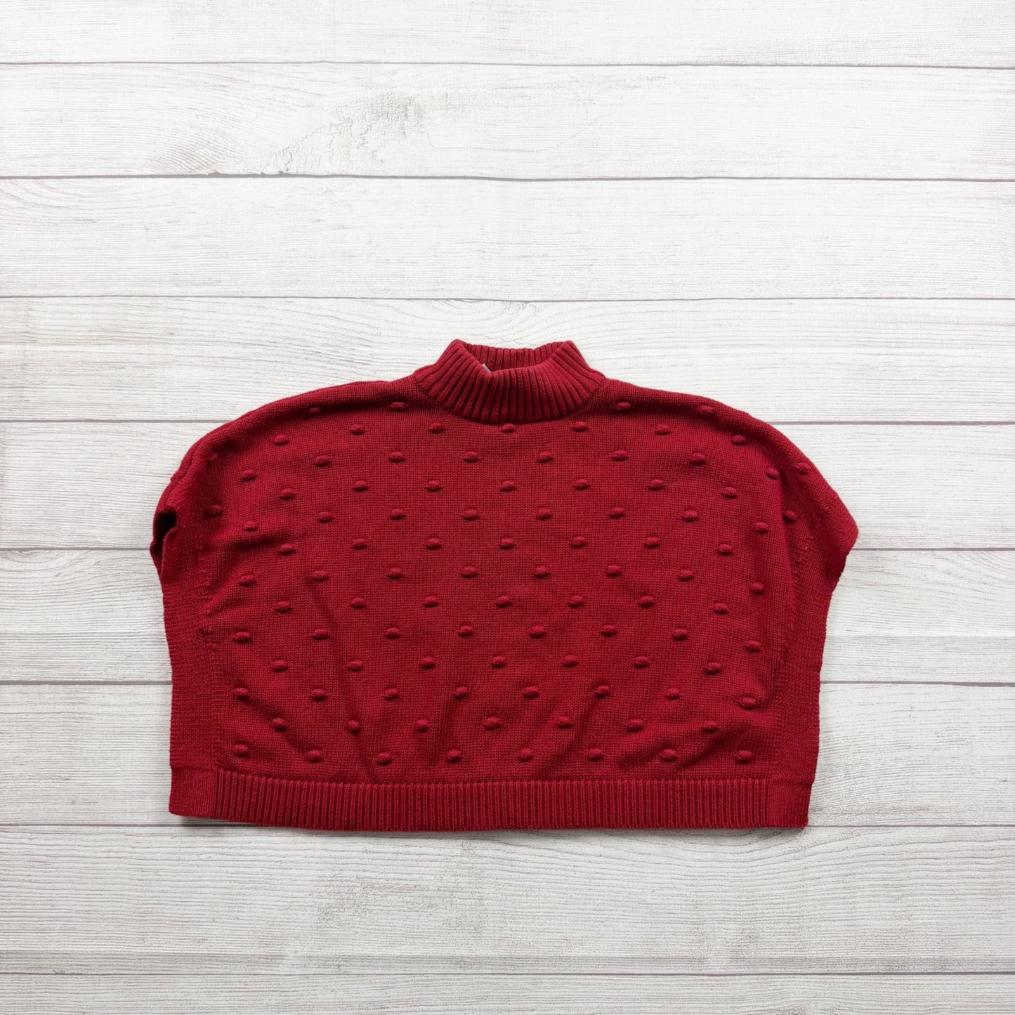 Carter’s Red Knitted Sweater Mock Neck Poncho Textured Polka Dot Popcorn 4T