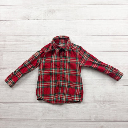 Carter’s Toddler Red & Green Plaid Button-Up Long-Sleeve Shirt 100% Cotton 4T