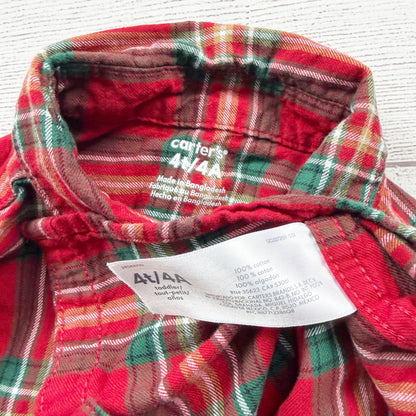Carter’s Toddler Red & Green Plaid Button-Up Long-Sleeve Shirt 100% Cotton 4T