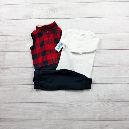 Carter’s 3 Piece Baby Outfit Set Buffalo Plaid Vest Bodysuit Pant NWT 6-9 Months
