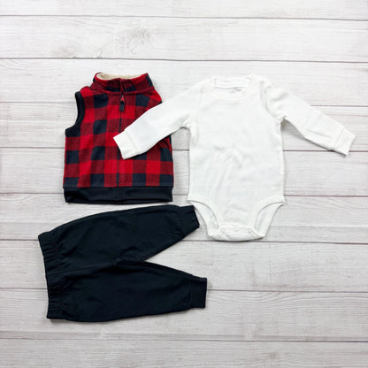 Carter’s 3 Piece Baby Outfit Set Buffalo Plaid Vest Bodysuit Pant NWT 6-9 Months