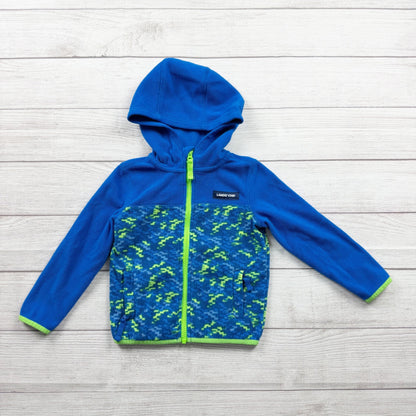 Lands’ End Toddler Fleece Jacket Hooded Full Zip Coat Green Camo Print 3T