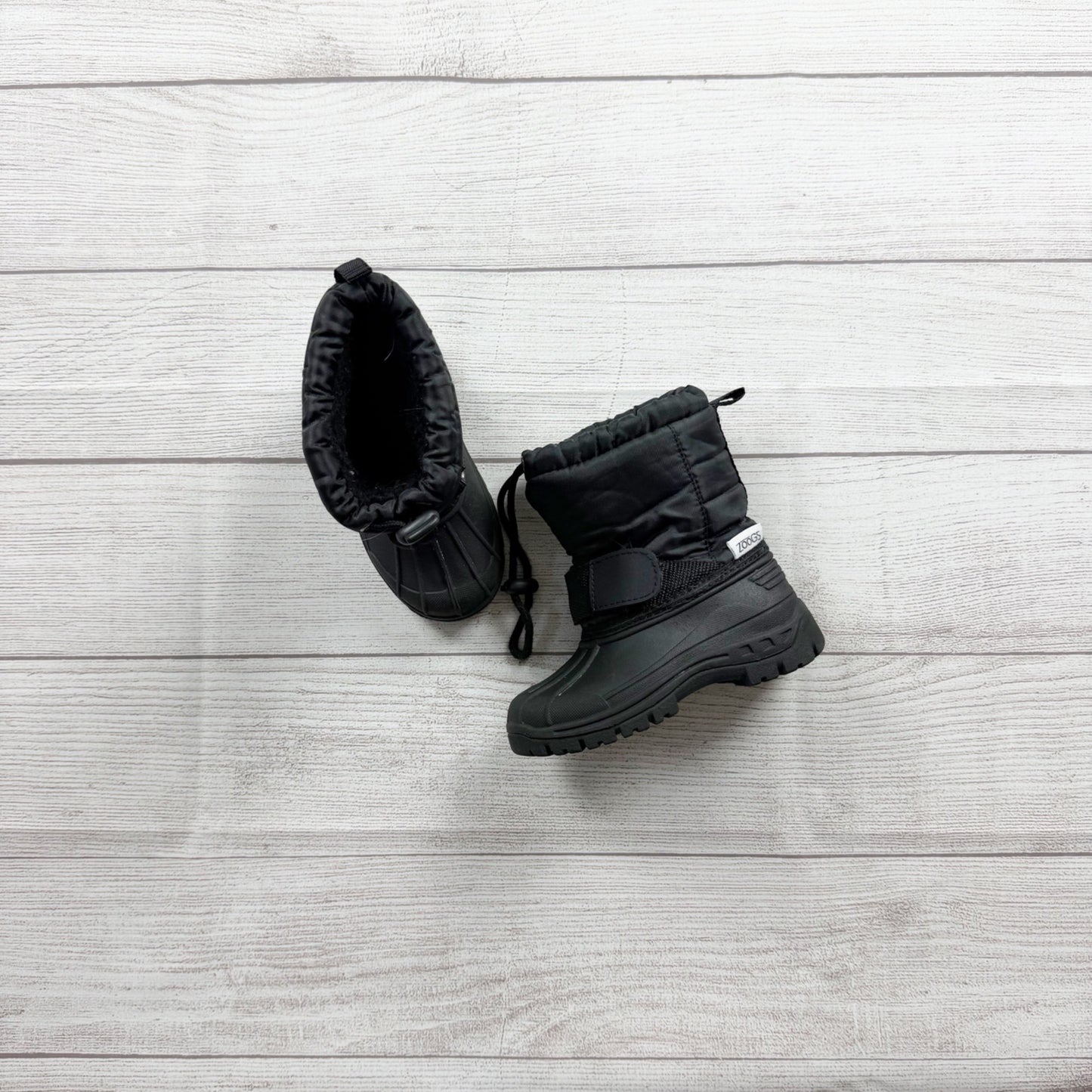 ZOOgs Toddler Winter Snow Boots Black Insulated Drawstring Waterproof 6
