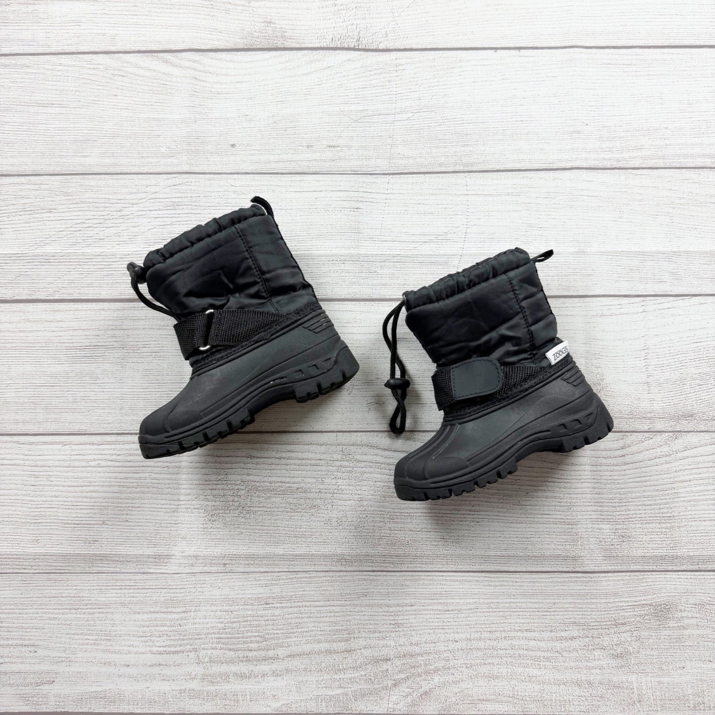ZOOgs Toddler Winter Snow Boots Black Insulated Drawstring Waterproof 6