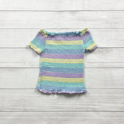 Beautees Girls Smocked Off-Shoulder Pastel Striped Top Short Sleeve 7-8