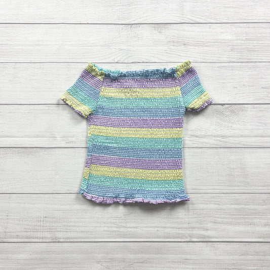 Beautees Girls Smocked Off-Shoulder Pastel Striped Top Short Sleeve 7-8