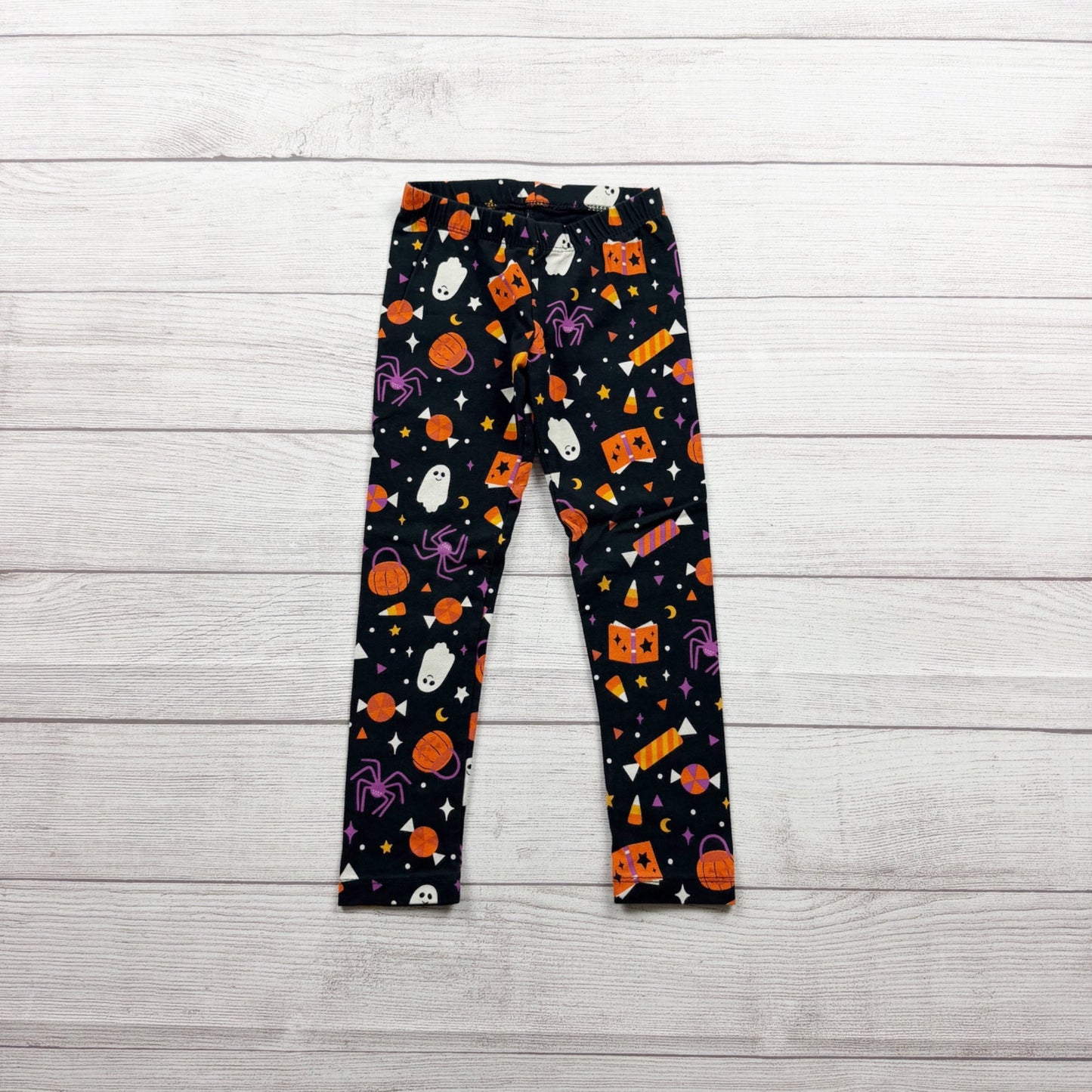Cat & Jack Halloween Print Kids Leggings Black Glow Ghosts Candy XS 4-5