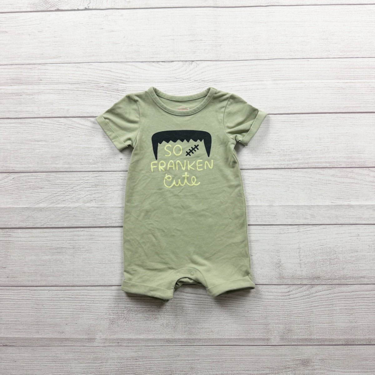 Cat & Jack Baby Romper So Franken Cute Graphic Green Short Sleeve 6-9 Months
