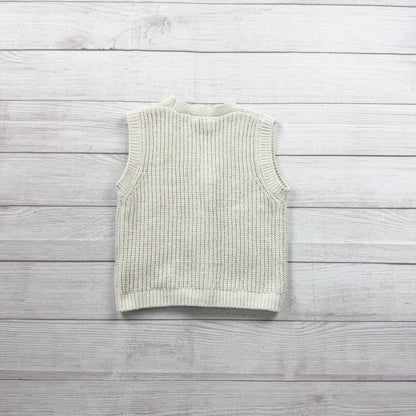 Primark Girls Knit Sweater Vest Cream Sunflower Embroidered Button Vest 7-8