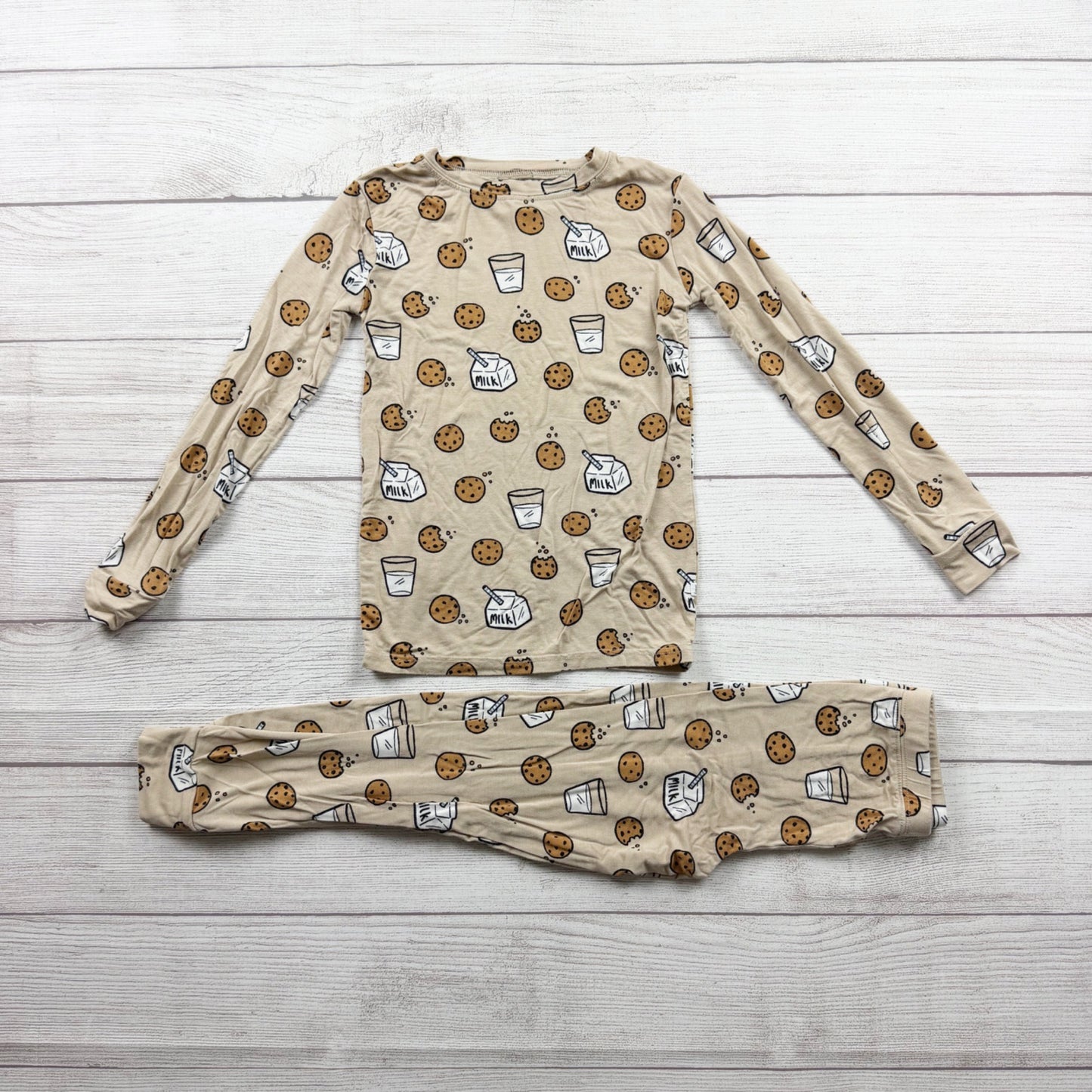 Brave Little Ones Milk & Cookies Bamboo Pajama Set Soft Snug Fit Beige 5T