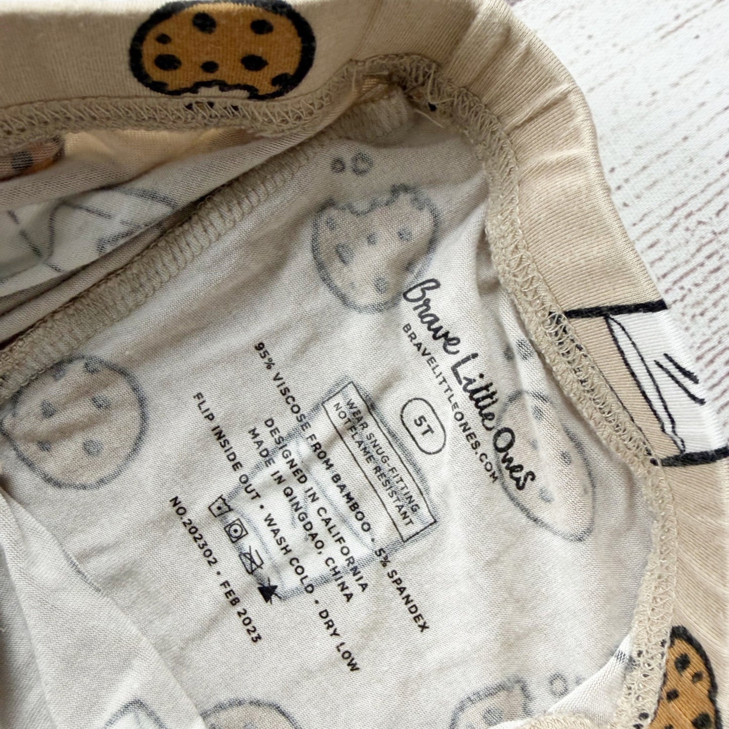 Brave Little Ones Milk & Cookies Bamboo Pajama Set Soft Snug Fit Beige 5T