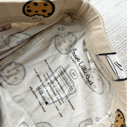 Brave Little Ones Milk & Cookies Bamboo Pajama Set Soft Snug Fit Beige 5T