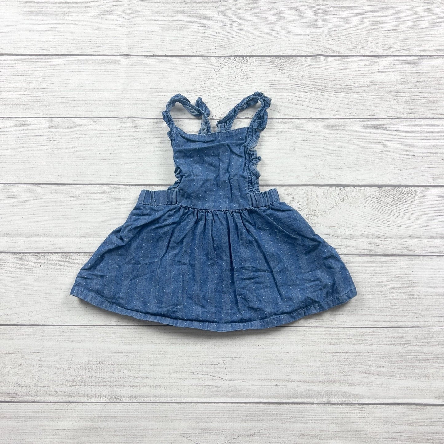 Cat & Jack Girls Denim Dress Blue Ruffle Strap Tank Pinafore 12-18 Months