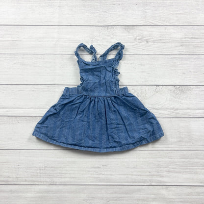 Cat & Jack Girls Denim Dress Blue Ruffle Strap Tank Pinafore 12-18 Months