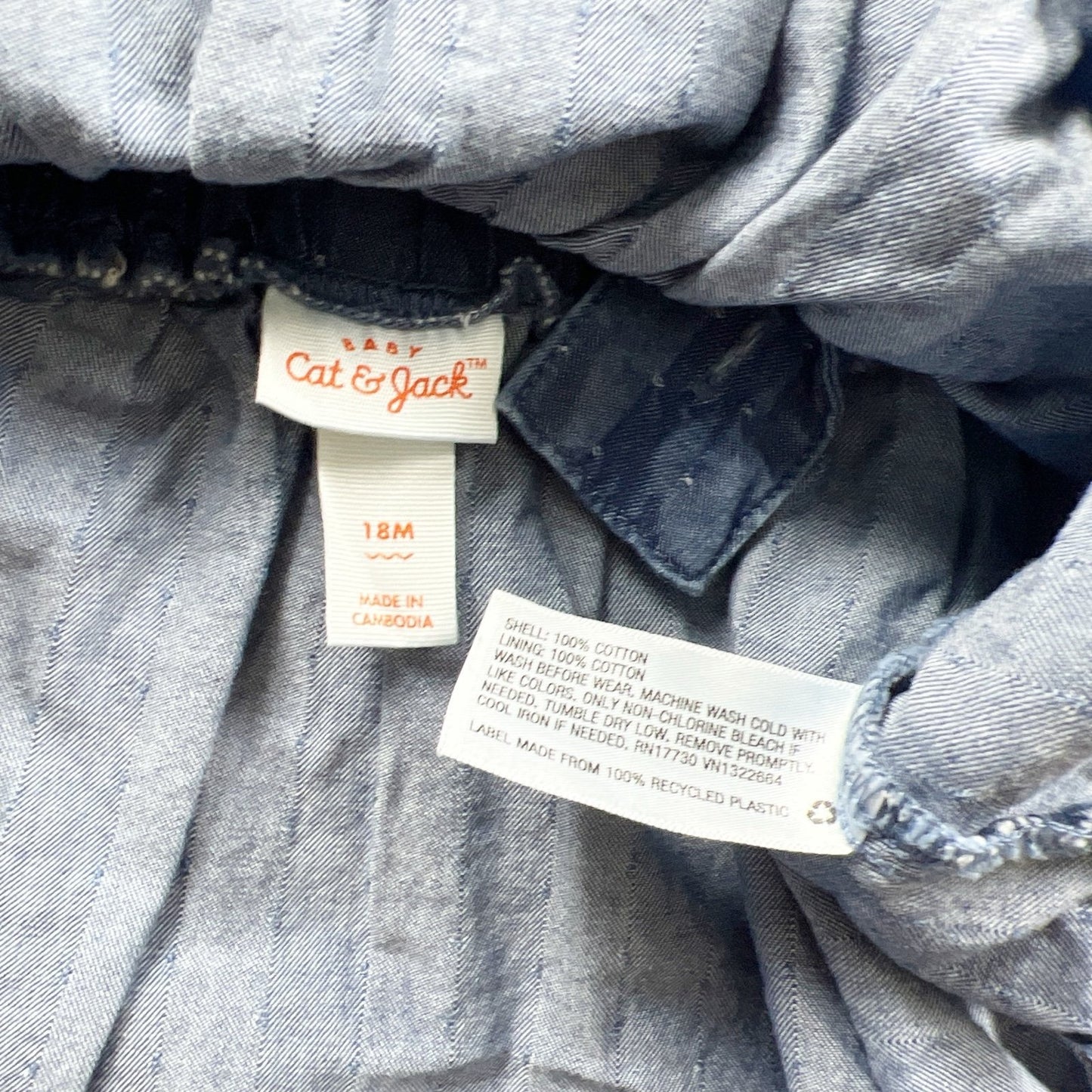 Cat & Jack Girls Denim Dress Blue Ruffle Strap Tank Pinafore 12-18 Months