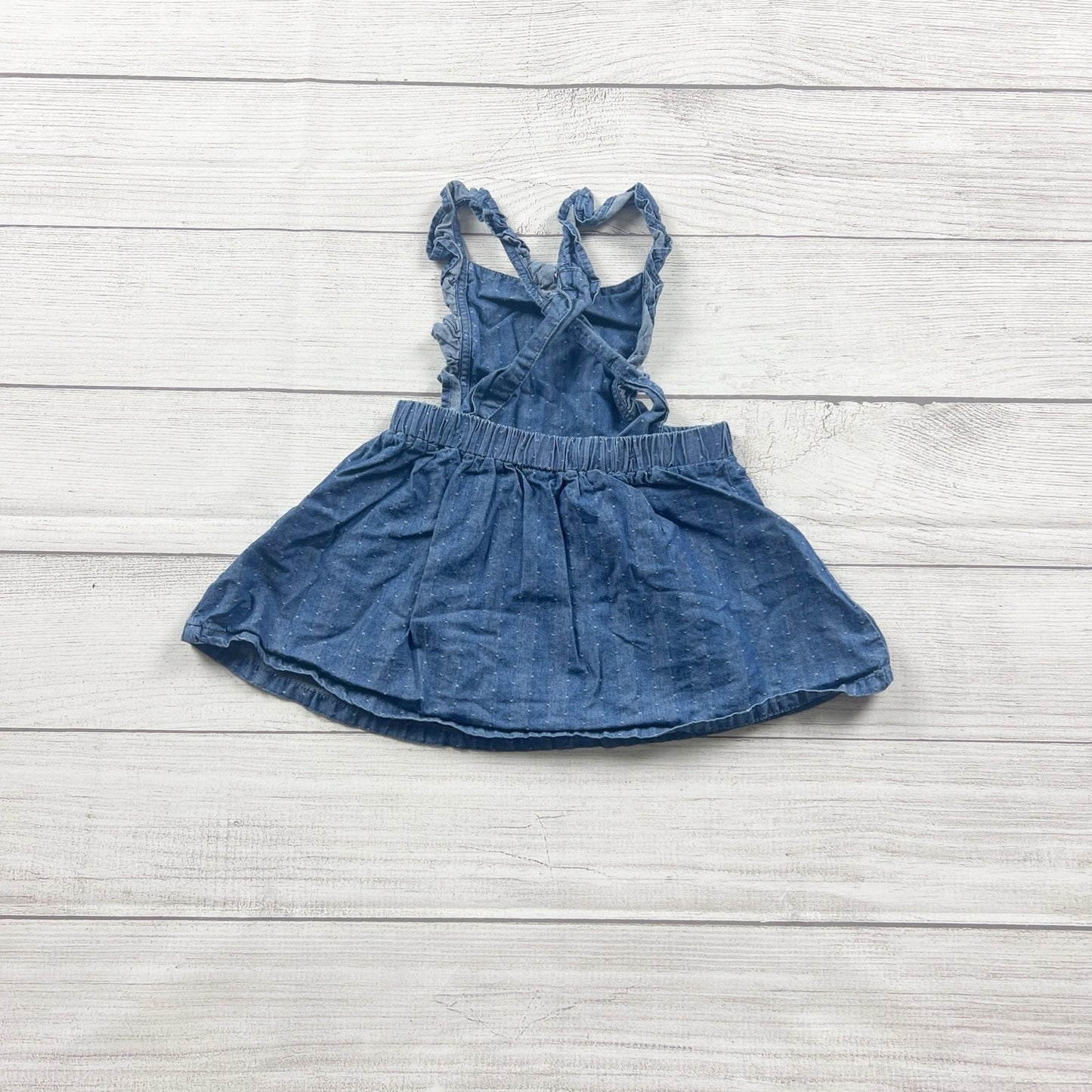 Cat & Jack Girls Denim Dress Blue Ruffle Strap Tank Pinafore 12-18 Months