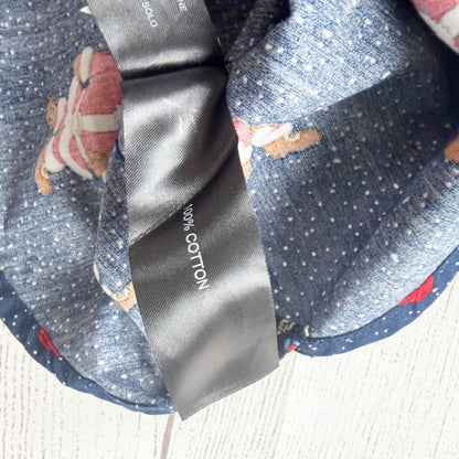 Denim & Flower Santa Print Boys Shirt Blue Cotton Button Up Short Sleeve 13-14