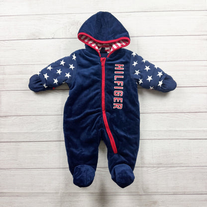 Tommy Hilfiger Baby Bunting Stars Stripes Hooded One Piece Navy 0-3 Months
