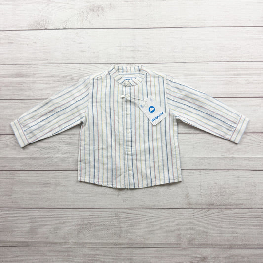 Mayoral Boys Striped Linen Blend Long Sleeve Shirt Buttoned NWT 12-18 Months