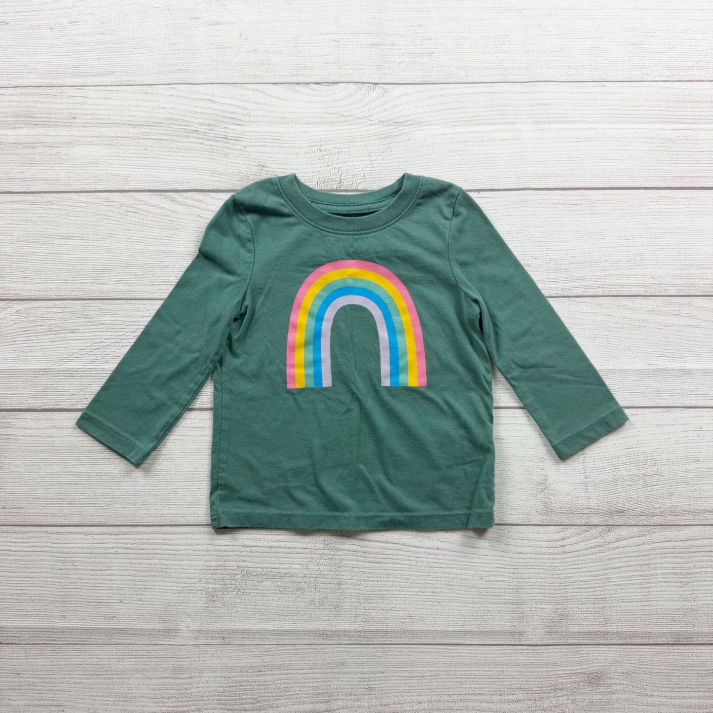 Cat & Jack Toddler Long Sleeve Tee Rainbow Graphic Green Soft Cotton Blend 2T