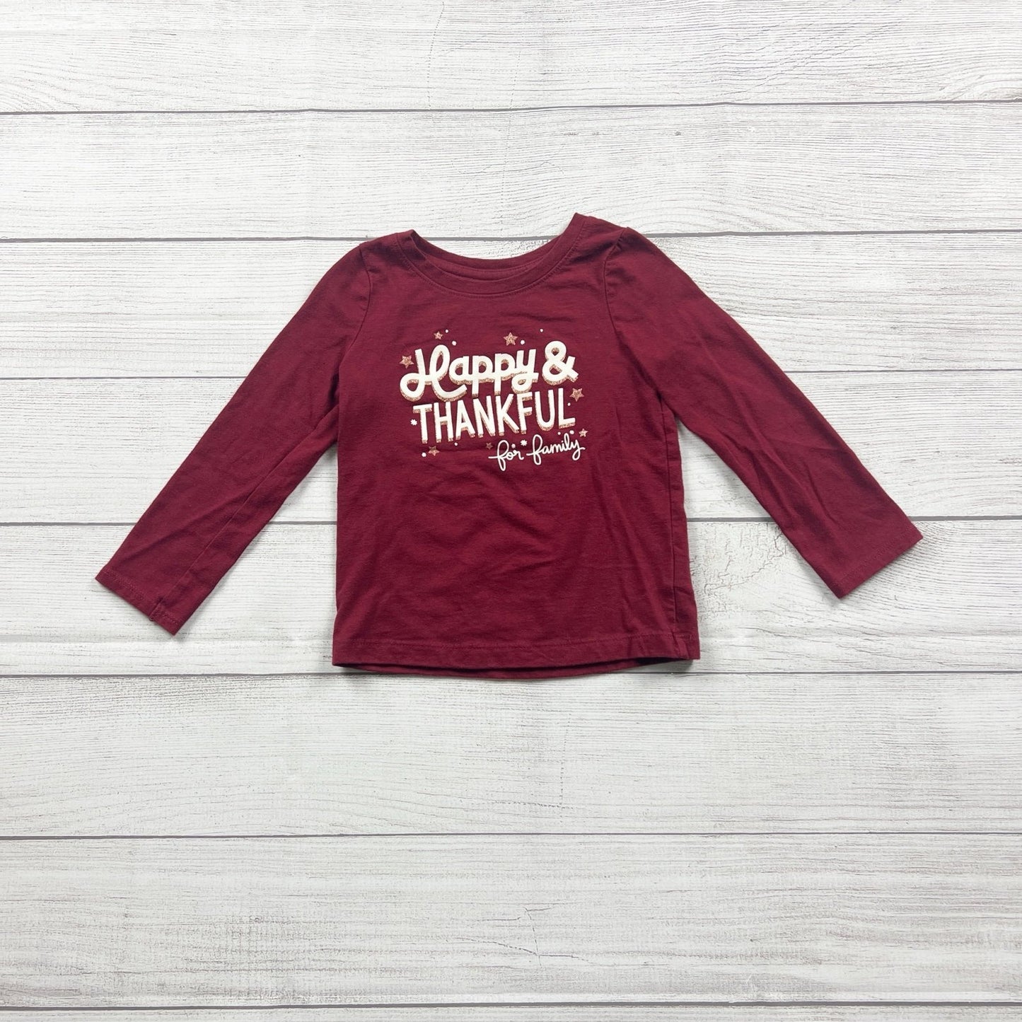 Cat & Jack Toddler Shirt “Happy & Thankful” Long Sleeve Graphic Tee 3T