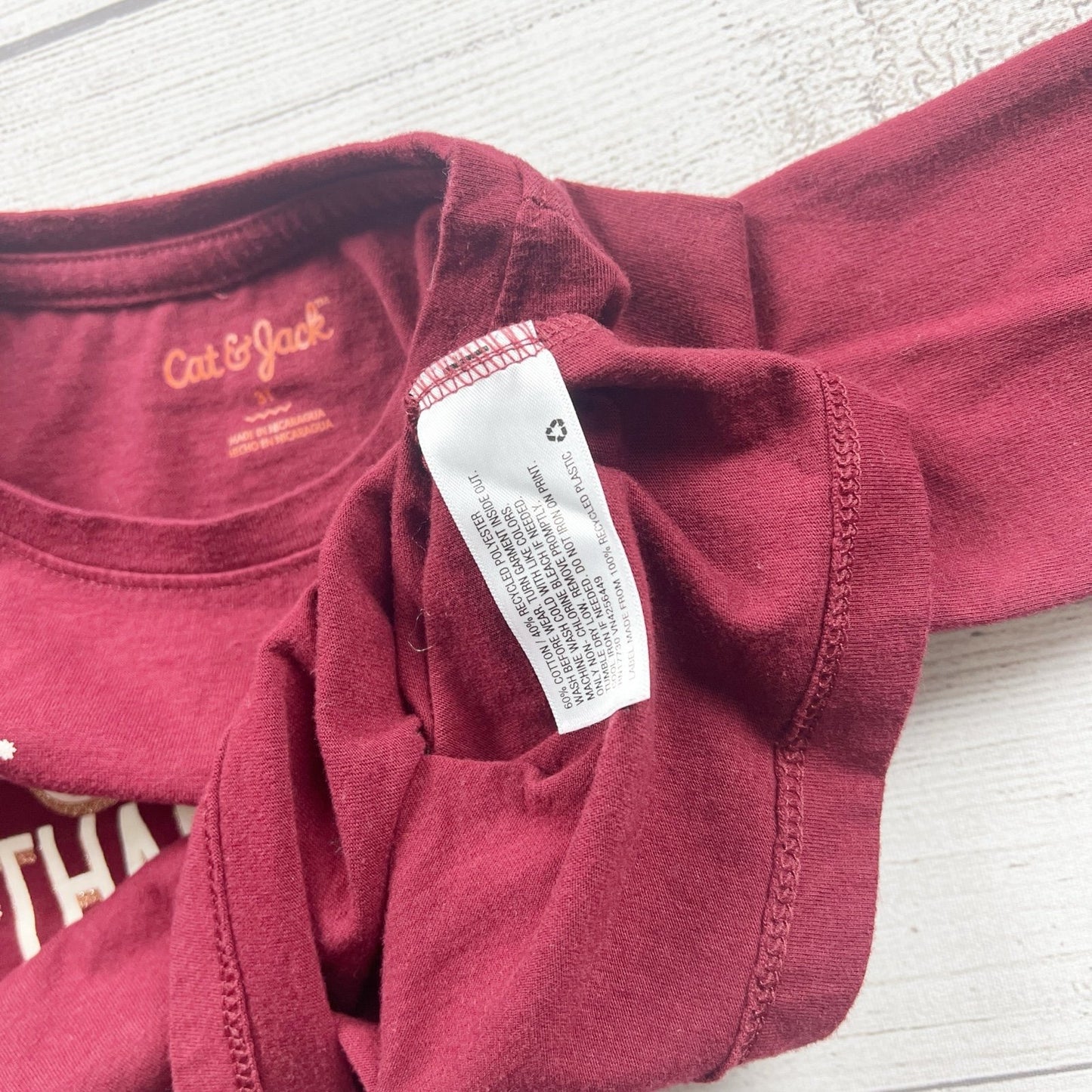 Cat & Jack Toddler Shirt “Happy & Thankful” Long Sleeve Graphic Tee 3T