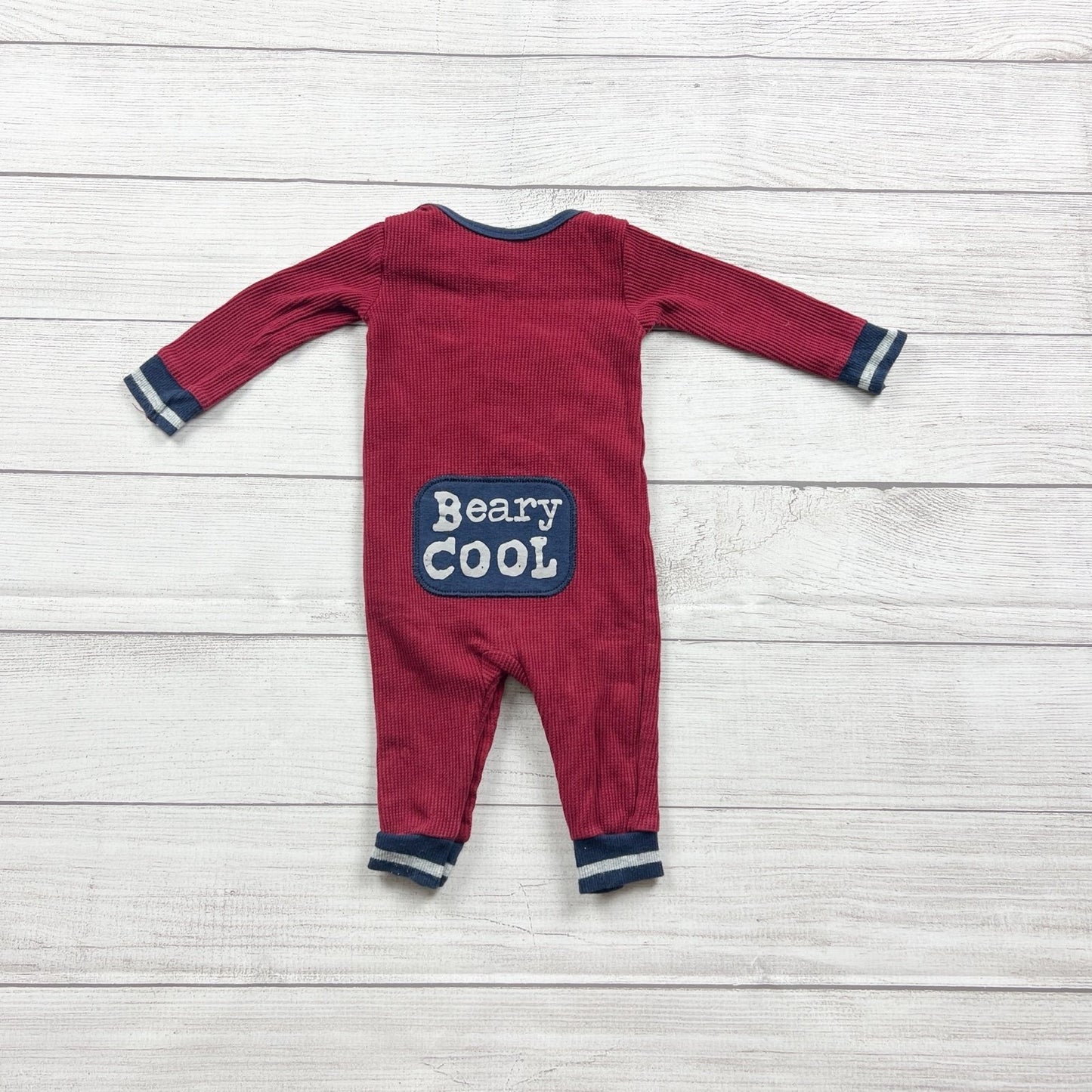 Petit Lem Baby Boy Waffle Knit Romper Bear Face One Piece “Beary Cool” 6 Months