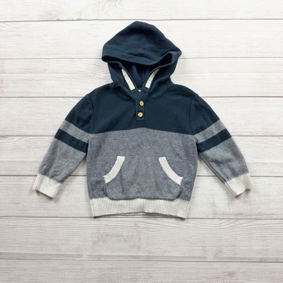 Cat & Jack Toddler Boys Navy Blue Striped Hooded Sweater Cotton Blend 2T