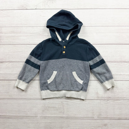 Cat & Jack Toddler Boys Navy Blue Striped Hooded Sweater Cotton Blend 2T