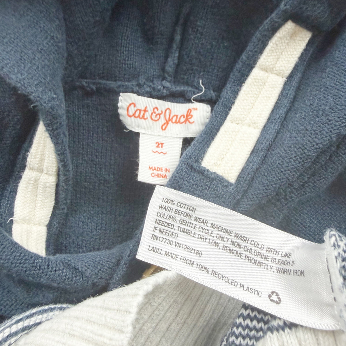 Cat & Jack Toddler Boys Navy Blue Striped Hooded Sweater Cotton Blend 2T
