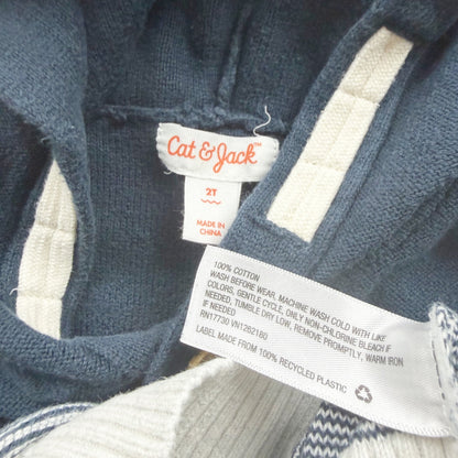 Cat & Jack Toddler Boys Navy Blue Striped Hooded Sweater Cotton Blend 2T