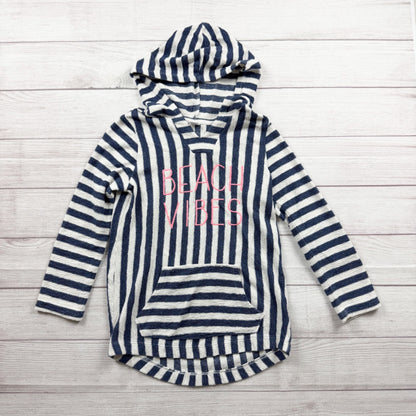Old Navy Girls Beach Vibes Striped Hooded Pullover Navy White L 10-12