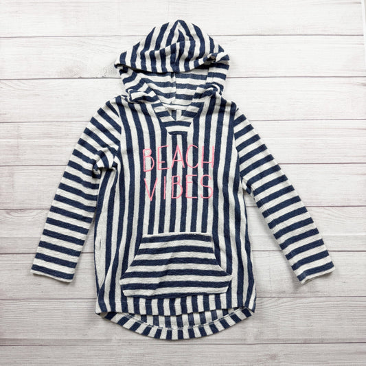 Old Navy Girls Beach Vibes Striped Hooded Pullover Navy White L 10-12