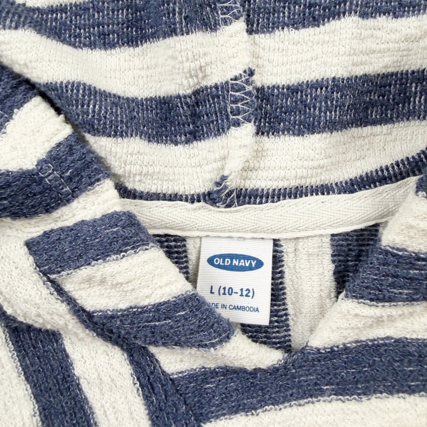 Old Navy Girls Beach Vibes Striped Hooded Pullover Navy White L 10-12