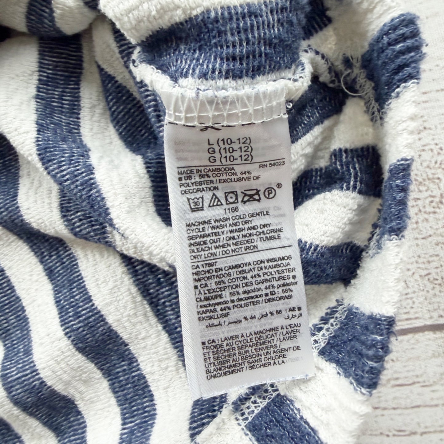Old Navy Girls Beach Vibes Striped Hooded Pullover Navy White L 10-12