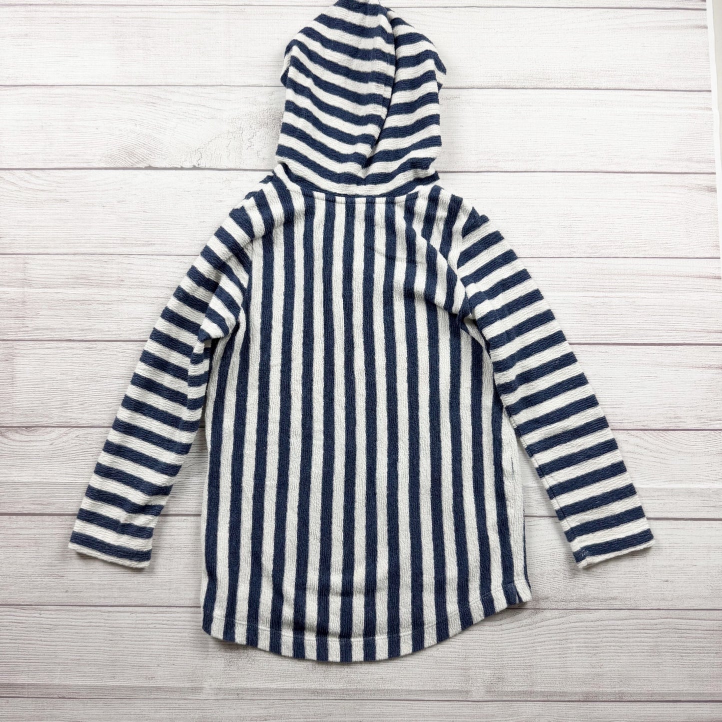 Old Navy Girls Beach Vibes Striped Hooded Pullover Navy White L 10-12
