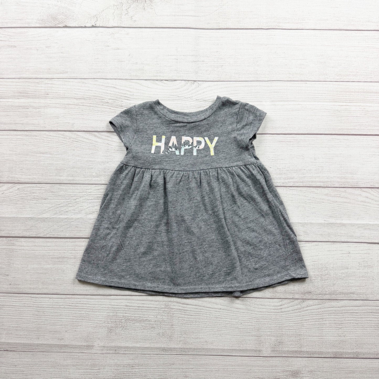 Grayson Mini Baby Girls Gray "Happy" Graphic Short Sleeve Dress 12-18 Months