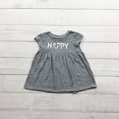 Grayson Mini Baby Girls Gray "Happy" Graphic Short Sleeve Dress 12-18 Months