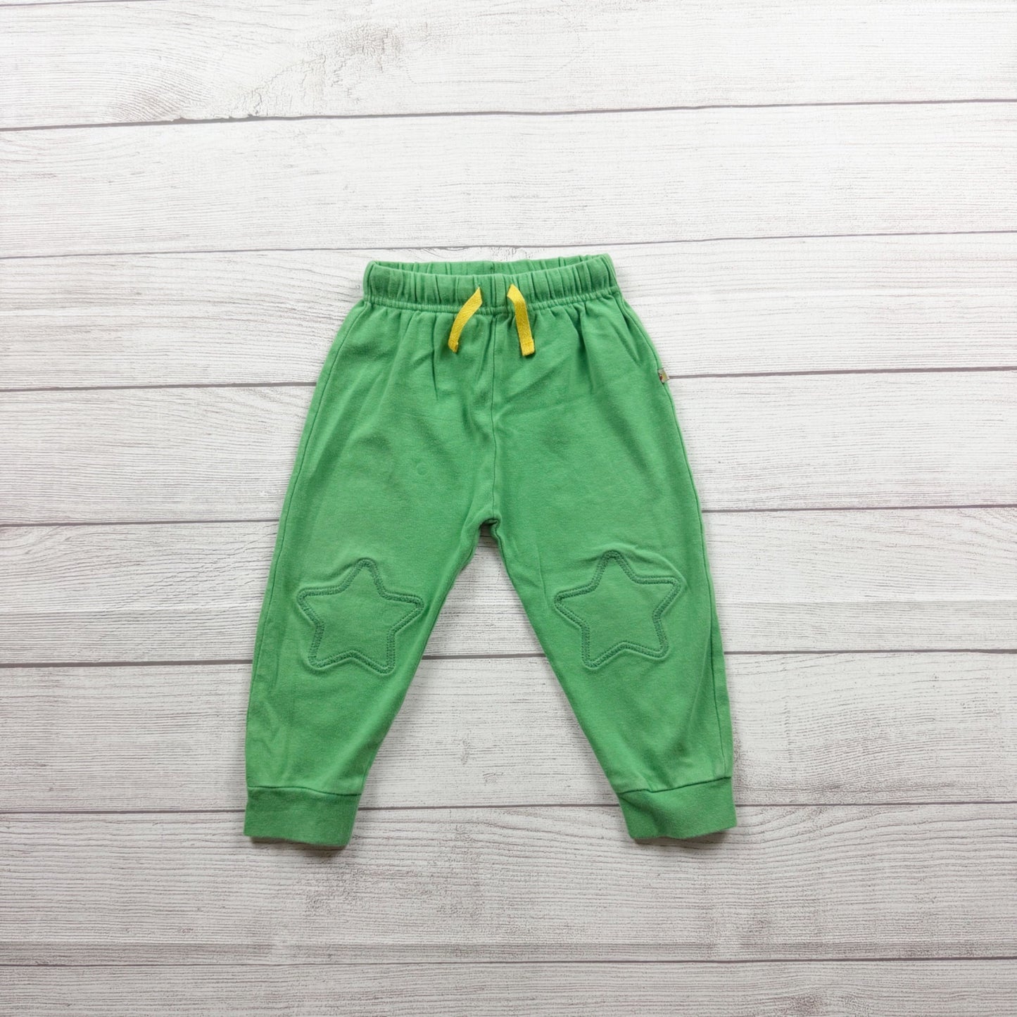Frugi Organic Cotton Green Baby Pants Star Knees Elastic Waistband 18-24 Months