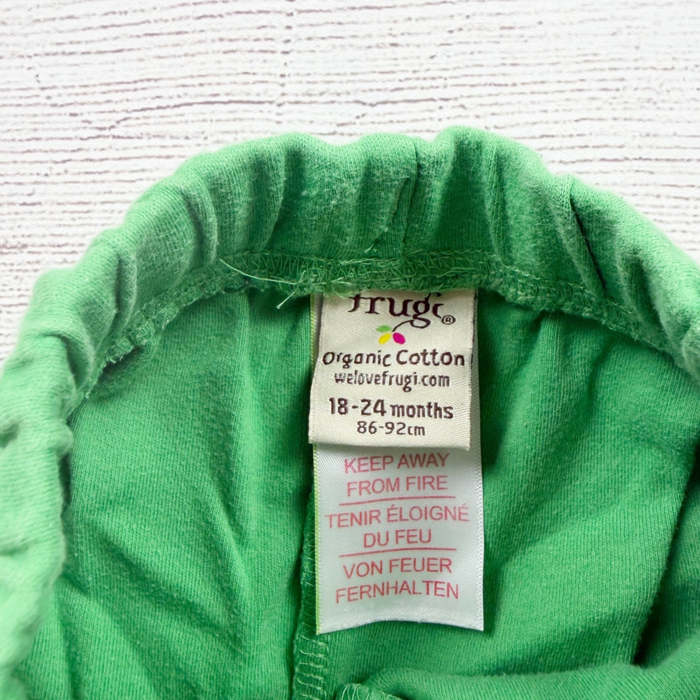 Frugi Organic Cotton Green Baby Pants Star Knees Elastic Waistband 18-24 Months